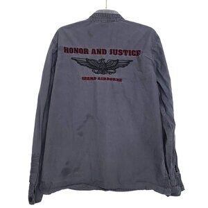 GS115 Embroidered Military Shirt 122nd Airborne Gray Button Front Mens Size XL